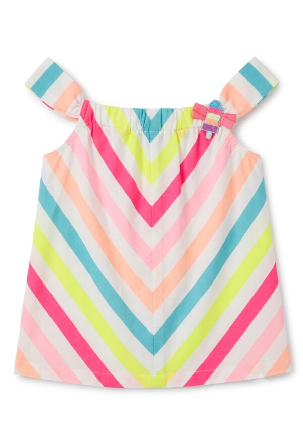 vestido infantil multicolor a rayas con paleta decorativa