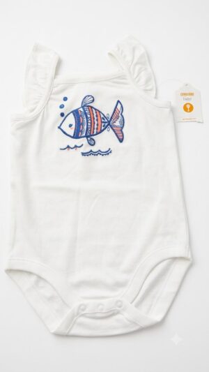 body blanco para bebé niña con pez bordado gymboree