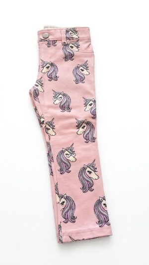 pantalón rosa para niña con estampado de unicornios