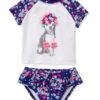 traje de baño de dos piezas para niña con perrita y flores