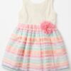 vestido de fiesta para niña con encaje y falda de rayas pastel