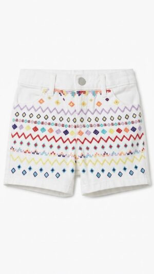 short blanco bordado multicolor para niña