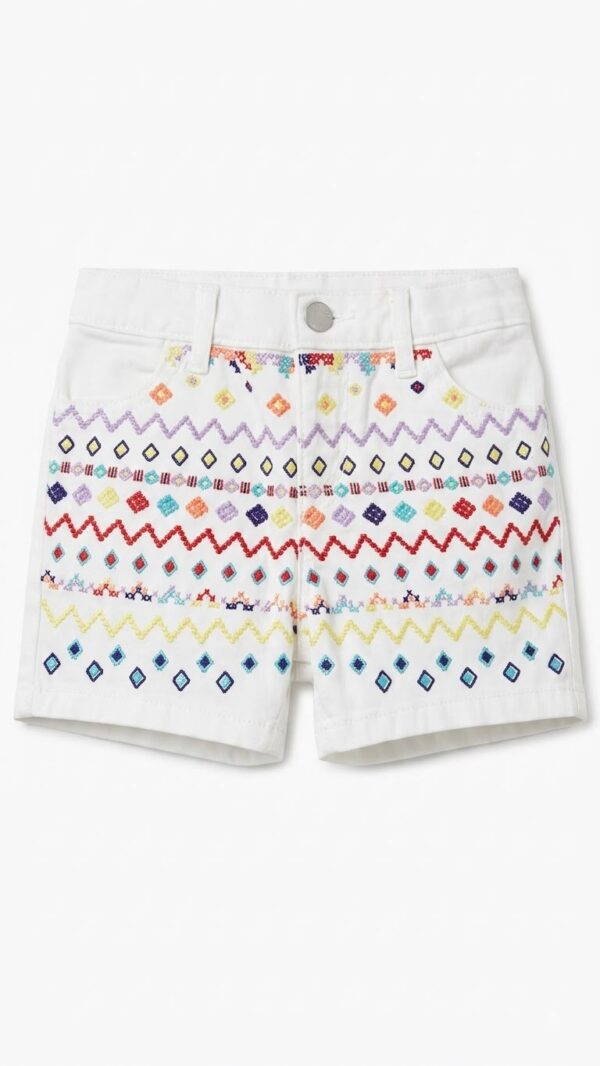 short blanco bordado multicolor para niña