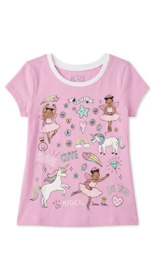 camiseta rosada de bailarinas y unicornios para niña – the children’s place