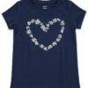 camiseta azul marino con corazón de flores para niña – carter’s