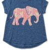camiseta azul con elefante rosa para niña