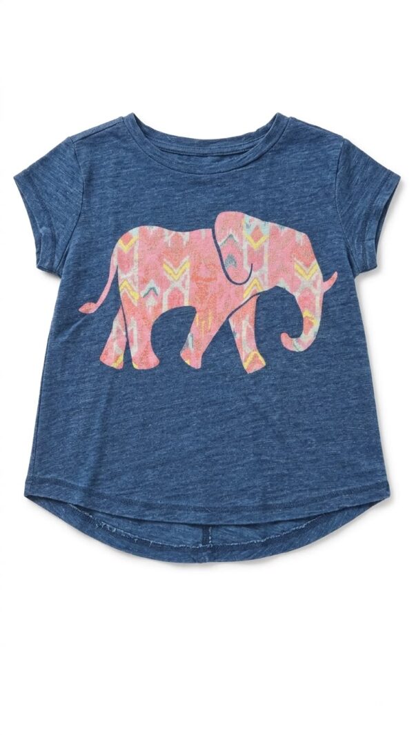 camiseta azul con elefante rosa para niña