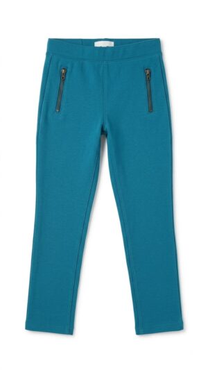 pantalón turquesa con bolsillos de zíper para niña