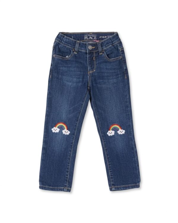 jean azul con arcoíris bordados para niña