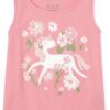camiseta rosa sin mangas de niña con unicornio y flores