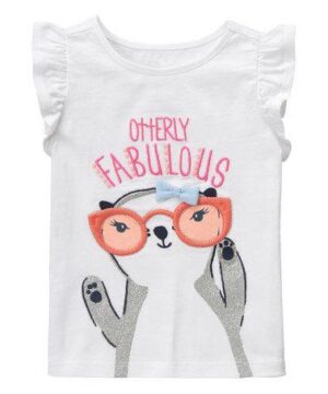 camiseta blanca de niña con nutria y volantes