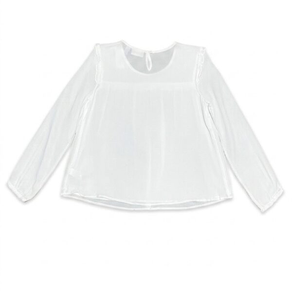 blusa blanca manga larga con volantes para niña