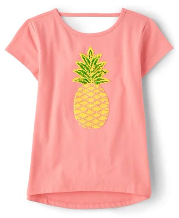 camiseta rosa con piña de lentejuelas para niña